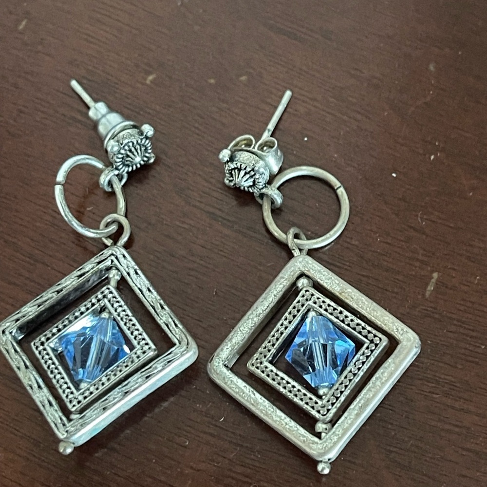 Blue and Silver Dangle Earrings - Picture 3 of 3